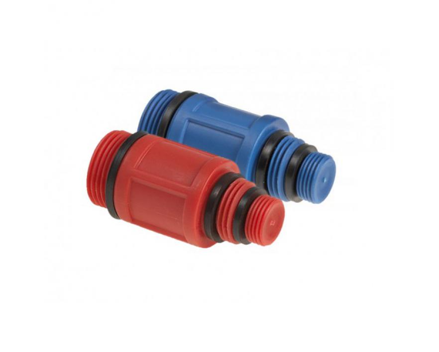 Couvercle en plastique universel rouge-bleu 3 x filet mâle