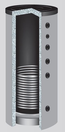 Buffervat met 1 warmtewisselaar - aansluitingen 100°