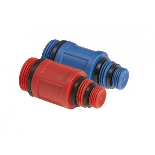 Couvercle en plastique universel rouge-bleu 3 x filet mâle