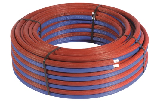 Tuyaux multicouches doubles PERT rouge-bleu isolation 6 mm